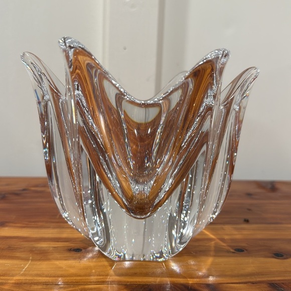 Vintage Orrefors Sweden Belle Bowl Vase Candy Dish 6 Point Tulip Signed - Picture 3 of 7